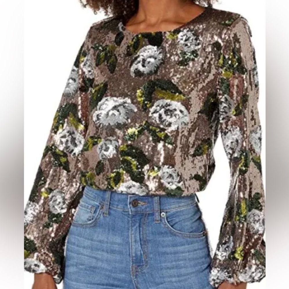 House of Harlow 1960 Lia Top Rose Gold Floral Shirt Sz Small